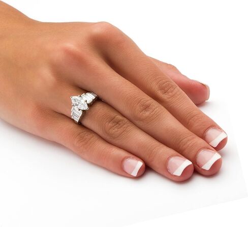 PalmBeach Platinum-plated Sterling Silver Marquise Cut Cubic Zirconia Step Top Engagement Ring Sizes 5-10 in Saudi Arabia