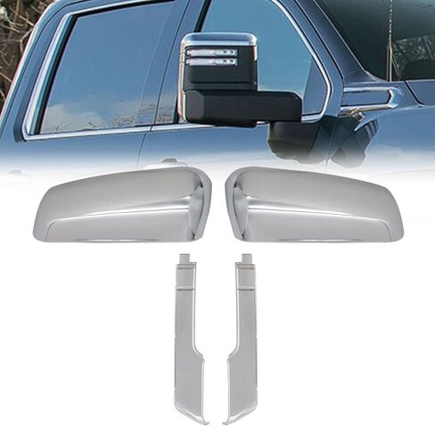 NLQR Silver Tow Mirror Cap Covers Trim Set Compatible with Chevrolet Silverado 2500HD 3500HD Compatible with GMC Sierra 2500HD 3500HD 2020-2023 Chrome Top+Side Clip-On Replace #84468905 84468911 in Saudi Arabia