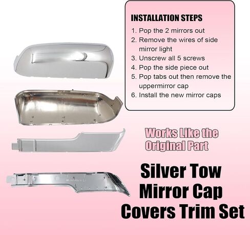 NLQR Silver Tow Mirror Cap Covers Trim Set Compatible with Chevrolet Silverado 2500HD 3500HD Compatible with GMC Sierra 2500HD 3500HD 2020-2023 Chrome Top+Side Clip-On Replace #84468905 84468911 in Saudi Arabia