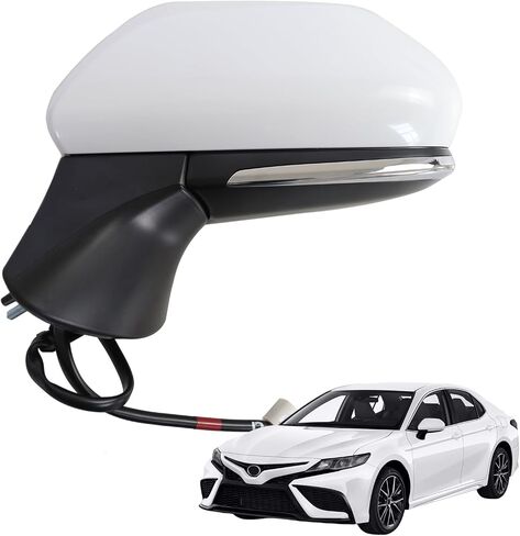 Marretoo for Toyota Camry Side View Mirror Assembly Driver 2018 2019 2020 2021 2022 2023 2024 | White Power | ساخنة | انعطف إشارة | يحل محل TO1320367 | (Power+Lamp+Heat ، جانب السائق (LH)) in Kuwait