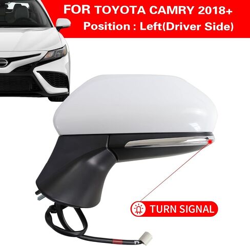 Marretoo for Toyota Camry Side View Mirror Assembly Driver 2018 2019 2020 2021 2022 2023 2024 | White Power | ساخنة | انعطف إشارة | يحل محل TO1320367 | (Power+Lamp+Heat ، جانب السائق (LH)) in Kuwait