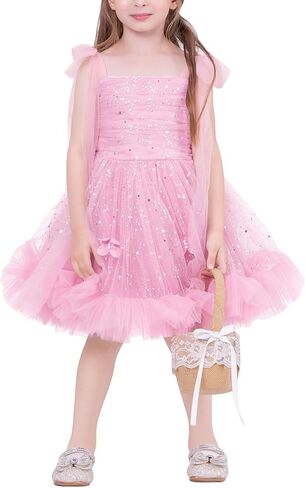 OBEEII Flower Girl Dress Toddler Baby Girls Sleeveless Square Neck Sequin Tulle Princess Dress Pageant Party Birthday Dress in Saudi Arabia