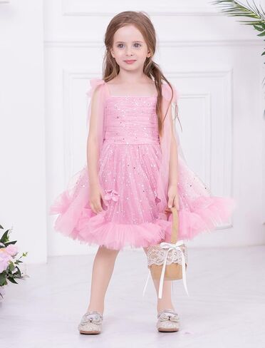 OBEEII Flower Girl Dress Toddler Baby Girls Sleeveless Square Neck Sequin Tulle Princess Dress Pageant Party Birthday Dress in Saudi Arabia