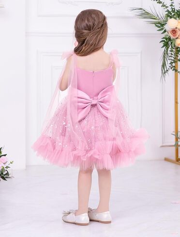 OBEEII Flower Girl Dress Toddler Baby Girls Sleeveless Square Neck Sequin Tulle Princess Dress Pageant Party Birthday Dress in Saudi Arabia