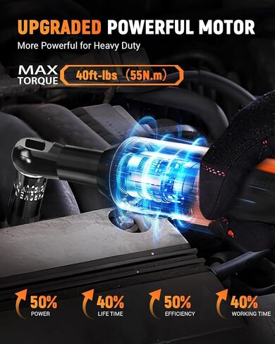 Cordless Electric Ratchet Wrench, 3/8" 12V Battery Powered Ratchet Tool Kit, 4" Extended 40 Ft-Lbs 400 RPM Ratchet Wrench Set with LED Light, 2 Batteries, 11 Sockets and Fast Charger-Orange in Saudi Arabia