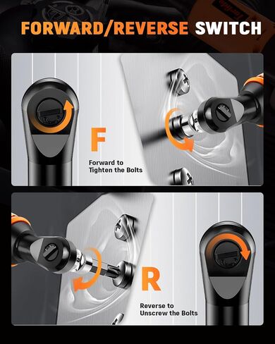 Cordless Electric Ratchet Wrench, 3/8" 12V Battery Powered Ratchet Tool Kit, 4" Extended 40 Ft-Lbs 400 RPM Ratchet Wrench Set with LED Light, 2 Batteries, 11 Sockets and Fast Charger-Orange in Saudi Arabia
