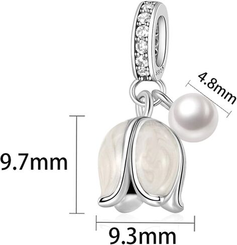 925 Sterling Silver Tulip Flower Charm Pearl Accent Dangle Pendant Fit for Pandora Charm Bracelets and Necklaces For Women in Saudi Arabia
