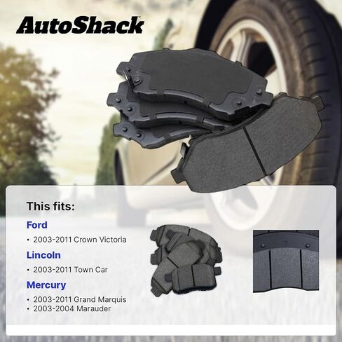 AutoShack Front Ceramic Brake Pad Set Driver and Passenger Side Replacement for 2003-2011 Ford Crown Victoria 2003-2004 Mercury Marauder 2003-2011 Grand Marquis 2003-2011 Lincoln Town Car RWD SCD931 in Saudi Arabia