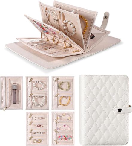 Travel Jewelry Organizer Case Foldable Storage Roll Jewelry Storage Book Ring Binder for Rings, Necklaces, Bracelets, Earrings Perfect for Travel and Daily Use (White) in Saudi Arabia