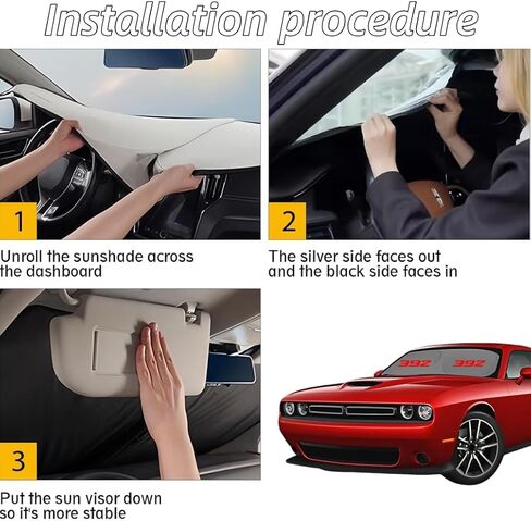 الزجاج الأمامي القابل للطي Sunshade متوافق مع Charger Challenger Durango Ram Dodge Charger Sun Shade يمنع درجة الحرارة الداخلية من الارتفاع (392) in Kuwait