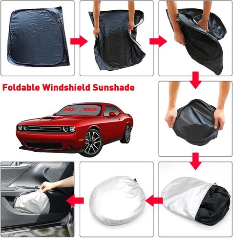 الزجاج الأمامي القابل للطي Sunshade متوافق مع Charger Challenger Durango Ram Dodge Charger Sun Shade يمنع درجة الحرارة الداخلية من الارتفاع (392) in Kuwait
