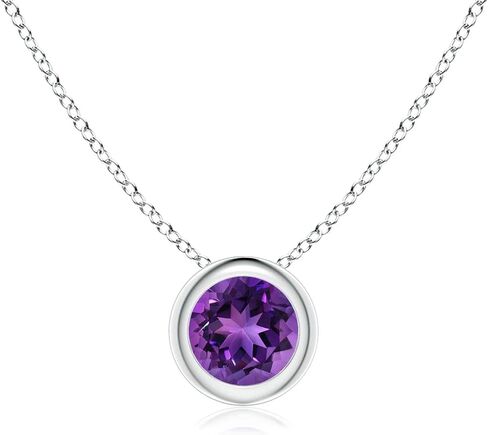 Angara Natural Bezel Round Round Round Solitaire قلادة في الفضة / 14K الذهب الصلب / البلاتين | February Birthstone ، عيد ميلاد ، المشاركة ، الذكرى السنوية ، هدية مجوهرات الزفاف للنساء in Kuwait
