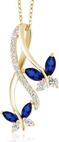 Gem Stone King 18K Yellow Gold Plated Silver Marquise Blue Created Sapphire Butterfly Pendant Necklace For Women (1.21 Cttw, with 18 inch Chain) in Saudi Arabia