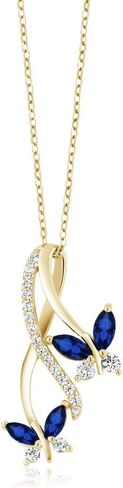 GEM Stone King 18K Marquise Marquise Marquise Marquise Marquise Marquise تم إنشاء قلادة الفراشة الياقوت للنساء (1.21 CTTW ، مع سلسلة 18 بوصة) in Kuwait