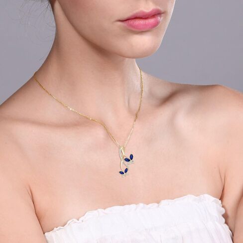 GEM Stone King 18K Marquise Marquise Marquise Marquise Marquise Marquise تم إنشاء قلادة الفراشة الياقوت للنساء (1.21 CTTW ، مع سلسلة 18 بوصة) in Kuwait