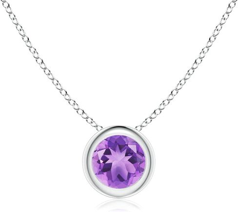 Angara Natural Bezel Round Round Round Solitaire قلادة في الفضة / 14K الذهب الصلب / البلاتين | February Birthstone ، عيد ميلاد ، المشاركة ، الذكرى السنوية ، هدية مجوهرات الزفاف للنساء in Kuwait