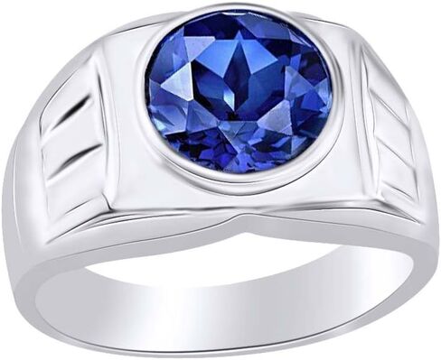 Affy Round Cut محاكاة خاتم الزواج من الياقوت الأزرق من الياقوت الأزرق في الذهب 14K على الفضة الاسترليني in Saudi Arabia