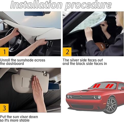الزجاج الأمامي القابل للطي Sunshade متوافق مع Charger Challenger Durango Ram Dodge Charger Sun Shade يمنع درجة الحرارة الداخلية من الارتفاع (392) in Kuwait