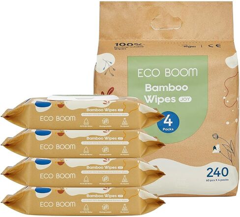 ECO BOOM bamboo Baby Wipes | natural | 100% Plant-Based | Unscented & Hypoallergenic for Sensitive Skin | 99% Water | 16 Pack, 960 Count Bulk Buy in Saudi Arabia