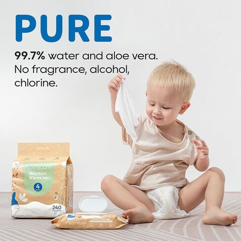 ECO BOOM bamboo Baby Wipes | natural | 100% Plant-Based | Unscented & Hypoallergenic for Sensitive Skin | 99% Water | 16 Pack, 960 Count Bulk Buy in Saudi Arabia