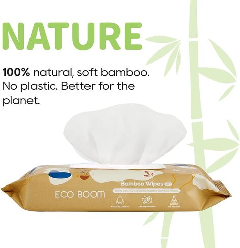 ECO BOOM bamboo Baby Wipes | natural | 100% Plant-Based | Unscented & Hypoallergenic for Sensitive Skin | 99% Water | 16 Pack, 960 Count Bulk Buy in Saudi Arabia