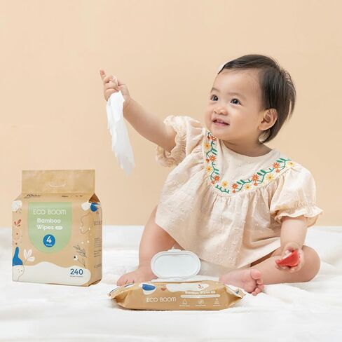 ECO BOOM bamboo Baby Wipes | natural | 100% Plant-Based | Unscented & Hypoallergenic for Sensitive Skin | 99% Water | 16 Pack, 960 Count Bulk Buy in Saudi Arabia