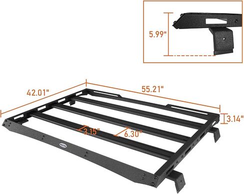 Hooke Road Gladiator JT Roof Rack Off-Road Cargo Management Storage Rooftop Luggage Carrier Cargo Basket for 2020 2021 2022 2023 2024 2025 Jeep Gladiator JT Hardtop Only in Saudi Arabia
