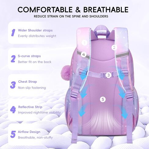 Tanou Backpack with Lunch Box for Girls, Kawaii Set School Bag for Kid Elementary Middle School, Aesthetic Laptop Bookbag Lightweight, Purple in Kuwait