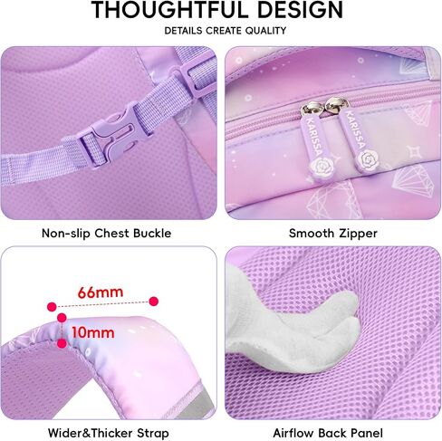 Tanou Backpack with Lunch Box for Girls, Kawaii Set School Bag for Kid Elementary Middle School, Aesthetic Laptop Bookbag Lightweight, Purple in Kuwait