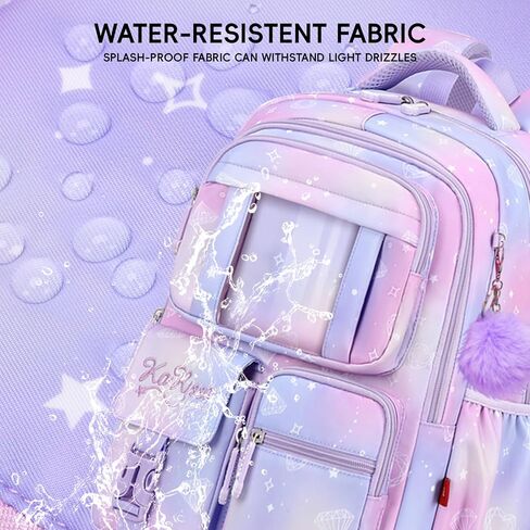 Tanou Backpack with Lunch Box for Girls, Kawaii Set School Bag for Kid Elementary Middle School, Aesthetic Laptop Bookbag Lightweight, Purple in Kuwait