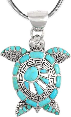 Turtle Turquoise Pendant Necklace Sterling Silver 925 (Sterling Silver Pendant with 20" Stainless Chain) in Saudi Arabia