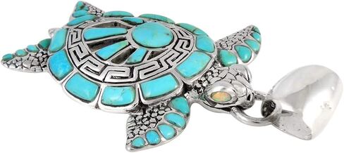 Turtle Turquoise Pendant Necklace Sterling Silver 925 (Sterling Silver Pendant with 20" Stainless Chain) in Saudi Arabia