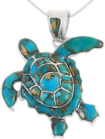 Turtle Turquoise Pendant Necklace Sterling Silver 925 (Sterling Silver Pendant with 20" Stainless Chain) in Saudi Arabia