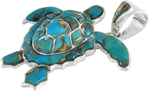 Turtle Turquoise Pendant Necklace Sterling Silver 925 (Sterling Silver Pendant with 20" Stainless Chain) in Saudi Arabia