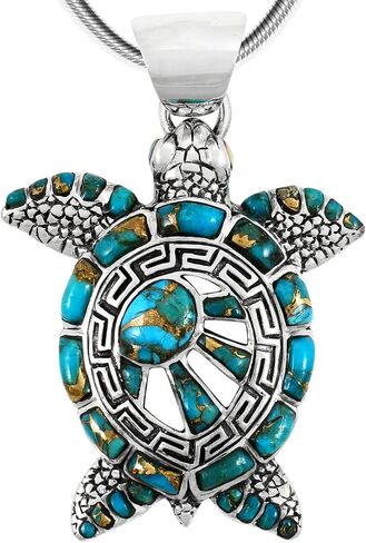 Turtle Turquoise Pendant Necklace Sterling Silver 925 (Sterling Silver Pendant with 20" Stainless Chain) in Saudi Arabia