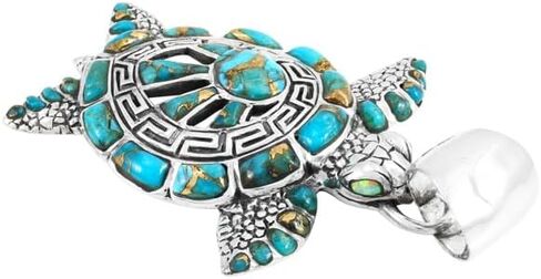 Turtle Turquoise Pendant Necklace Sterling Silver 925 (Sterling Silver Pendant with 20" Stainless Chain) in Saudi Arabia
