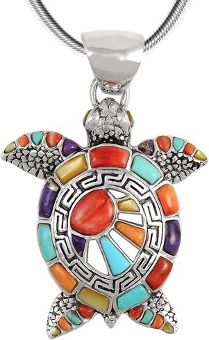 Turtle Turquoise Pendant Necklace Sterling Silver 925 (Sterling Silver Pendant with 20" Stainless Chain) in Saudi Arabia