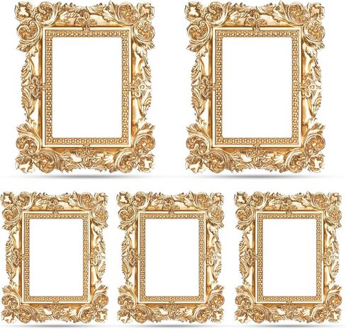 GEELIN 5 PCS MINI GOLD FRAMES تعيين إطارات صور عتيقة راتنجات عتيقة شاشة ذهبية عتيقة صغيرة لتصوير DIY ، بدون زجاج أو دعم (مستطيل كلاسيكي) in Kuwait