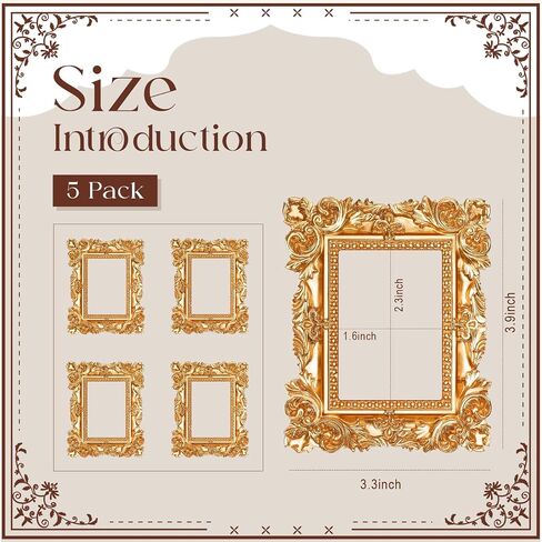 GEELIN 5 PCS MINI GOLD FRAMES تعيين إطارات صور عتيقة راتنجات عتيقة شاشة ذهبية عتيقة صغيرة لتصوير DIY ، بدون زجاج أو دعم (مستطيل كلاسيكي) in Kuwait