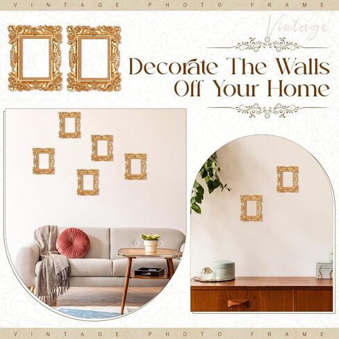 GEELIN 5 PCS MINI GOLD FRAMES تعيين إطارات صور عتيقة راتنجات عتيقة شاشة ذهبية عتيقة صغيرة لتصوير DIY ، بدون زجاج أو دعم (مستطيل كلاسيكي) in Kuwait