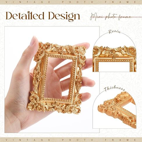 GEELIN 5 PCS MINI GOLD FRAMES تعيين إطارات صور عتيقة راتنجات عتيقة شاشة ذهبية عتيقة صغيرة لتصوير DIY ، بدون زجاج أو دعم (مستطيل كلاسيكي) in Kuwait