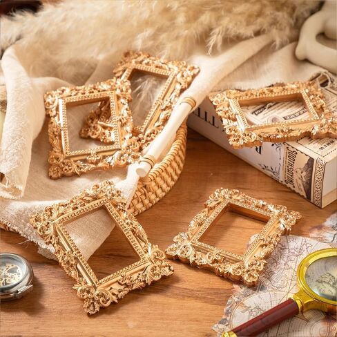 GEELIN 5 PCS MINI GOLD FRAMES تعيين إطارات صور عتيقة راتنجات عتيقة شاشة ذهبية عتيقة صغيرة لتصوير DIY ، بدون زجاج أو دعم (مستطيل كلاسيكي) in Kuwait