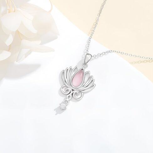 Lonago Lotus Necklace 925 Sterling Silver Open Lotus Flower Flower Netlace Netlace Jewelry Hildrict Yoga Homts for Women Mom in Saudi Arabia