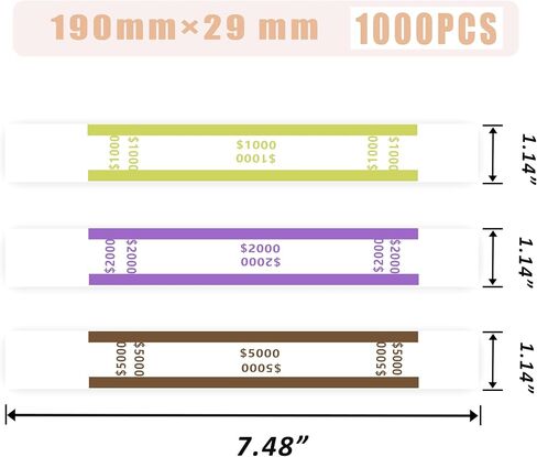 600pcs Money Bands for Cash - Self-Adhesive Money Wrappers for Bills, Currency Straps in 12 ABA Standard Colors, Ideal for Banks, Restaurants and Businesses to Organize Cash in Kuwait