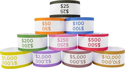600pcs Money Bands for Cash - Self-Adhesive Money Wrappers for Bills, Currency Straps in 12 ABA Standard Colors, Ideal for Banks, Restaurants and Businesses to Organize Cash in Kuwait