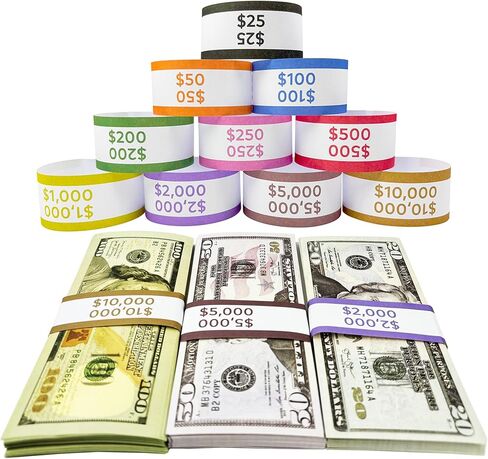600pcs Money Bands for Cash - Self-Adhesive Money Wrappers for Bills, Currency Straps in 12 ABA Standard Colors, Ideal for Banks, Restaurants and Businesses to Organize Cash in Kuwait