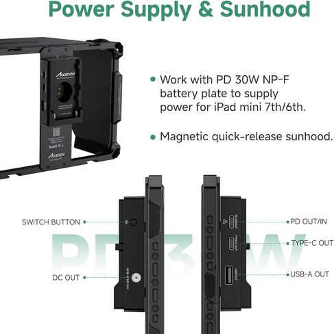 Accsoon Powercage ⅱ Case for iPad مع محول بطارية NP-F ، حالة وقائية لـ iPad Gen 7 ، 8 ، 9 ، 10 ، iPad Air Gen 3 ، 4 ، 5 ، iPad Pro 10.5inch ، 11inch (Gen 1 ، 2 ، 3 ، 4) ， استخدم مع Seado/Seado Pro/Nano in Kuwait