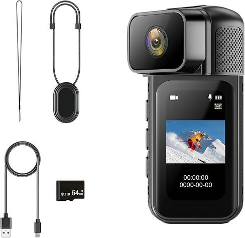 2.7K WIFI MINI BODY CAMERA ، 64 جيجابايت من كاميرا كاميرا فيديو يمكن ارتداؤها بيضاء مع عدسة دوارة 180 درجة ، كاميرا عمل مصغرة مع تصوير شاشة HD 1.47 بوصة للتسجيل اليومي ركوب الدراجات والمشي للحيوانات الأليفة in Kuwait