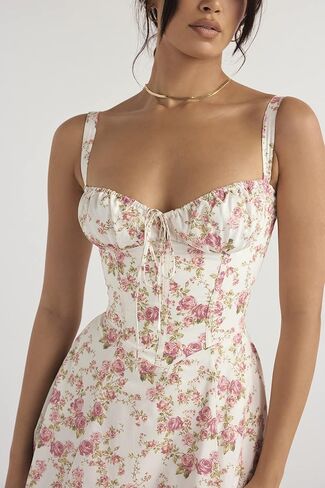 Floral Bustier Midriff Waist Shaper Dress, Print Bustier Sundress Sundresses for Women Slit Long Printed Dress in Saudi Arabia