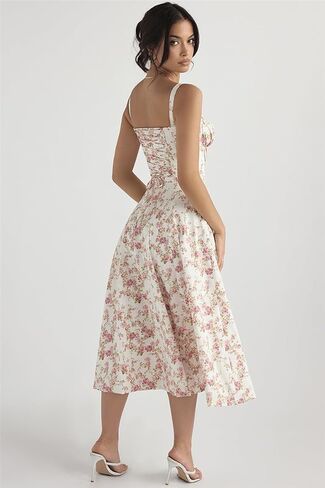 Floral Bustier Midriff Waist Shaper Dress, Print Bustier Sundress Sundresses for Women Slit Long Printed Dress in Saudi Arabia